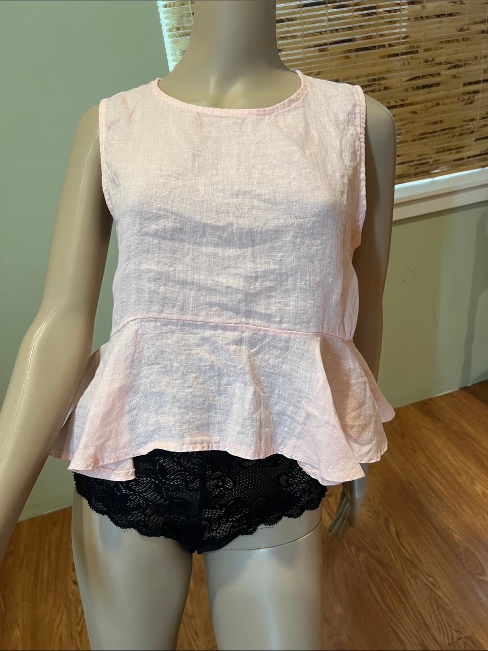 Linen  Sleeveless Peplum Top - Light Pink size L